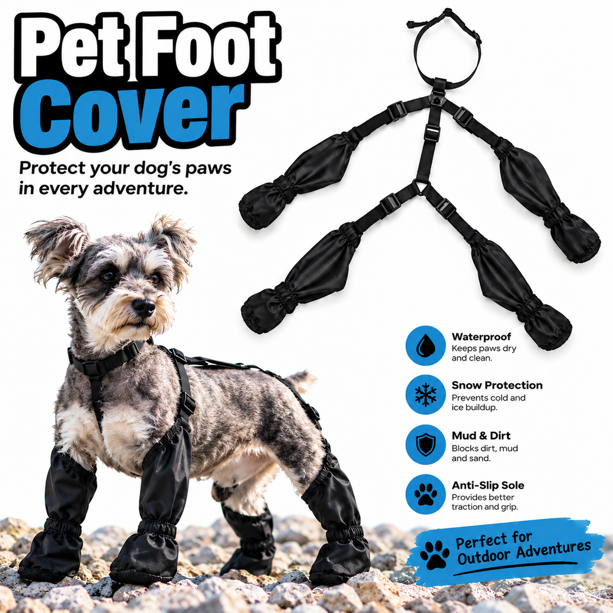 Wasserdichte Hundestiefel mit Haltegurten